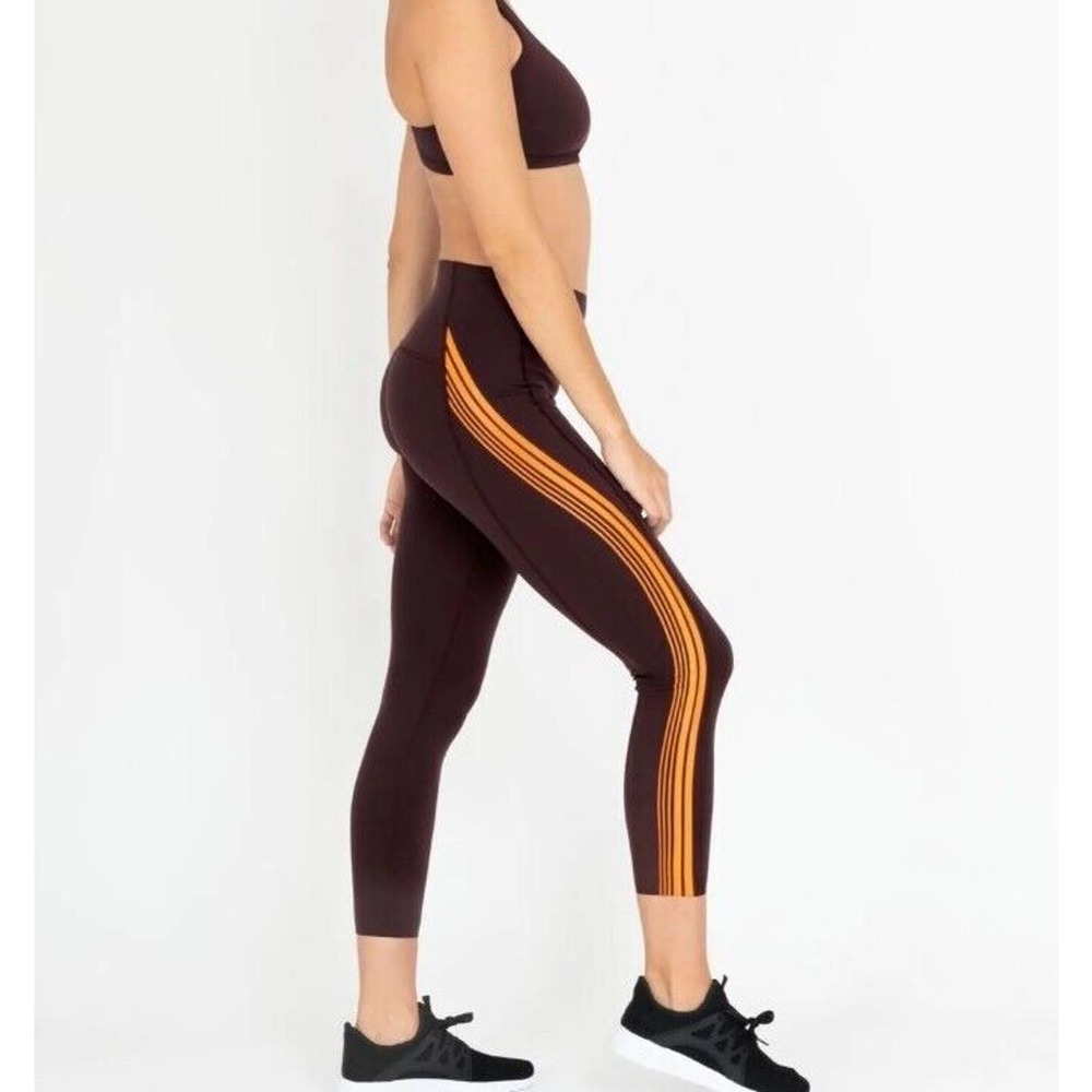 SPANX Active Every Wear Contour Stripe 7/8 Leggings in Wine/Orange Size XS